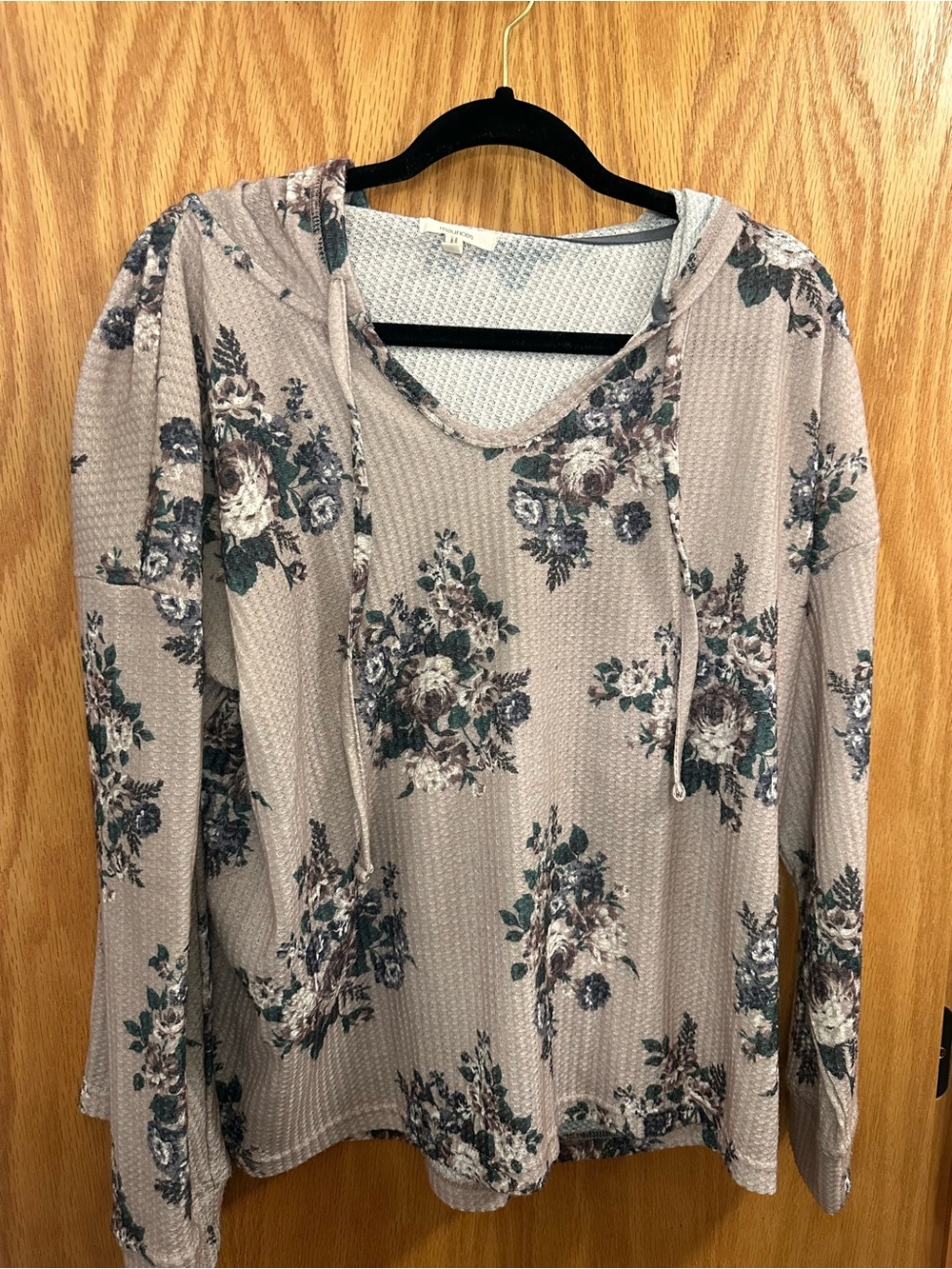 Maurices Taupe Floral Waffle Knit Hoodie